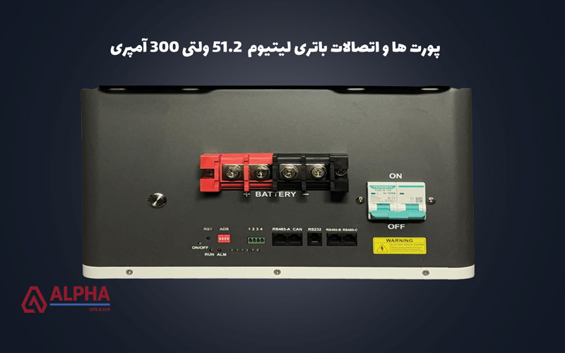 کانکتور و چراغ های باتری لیتیوم یورونت 51.2 ولتی 300 آمپری